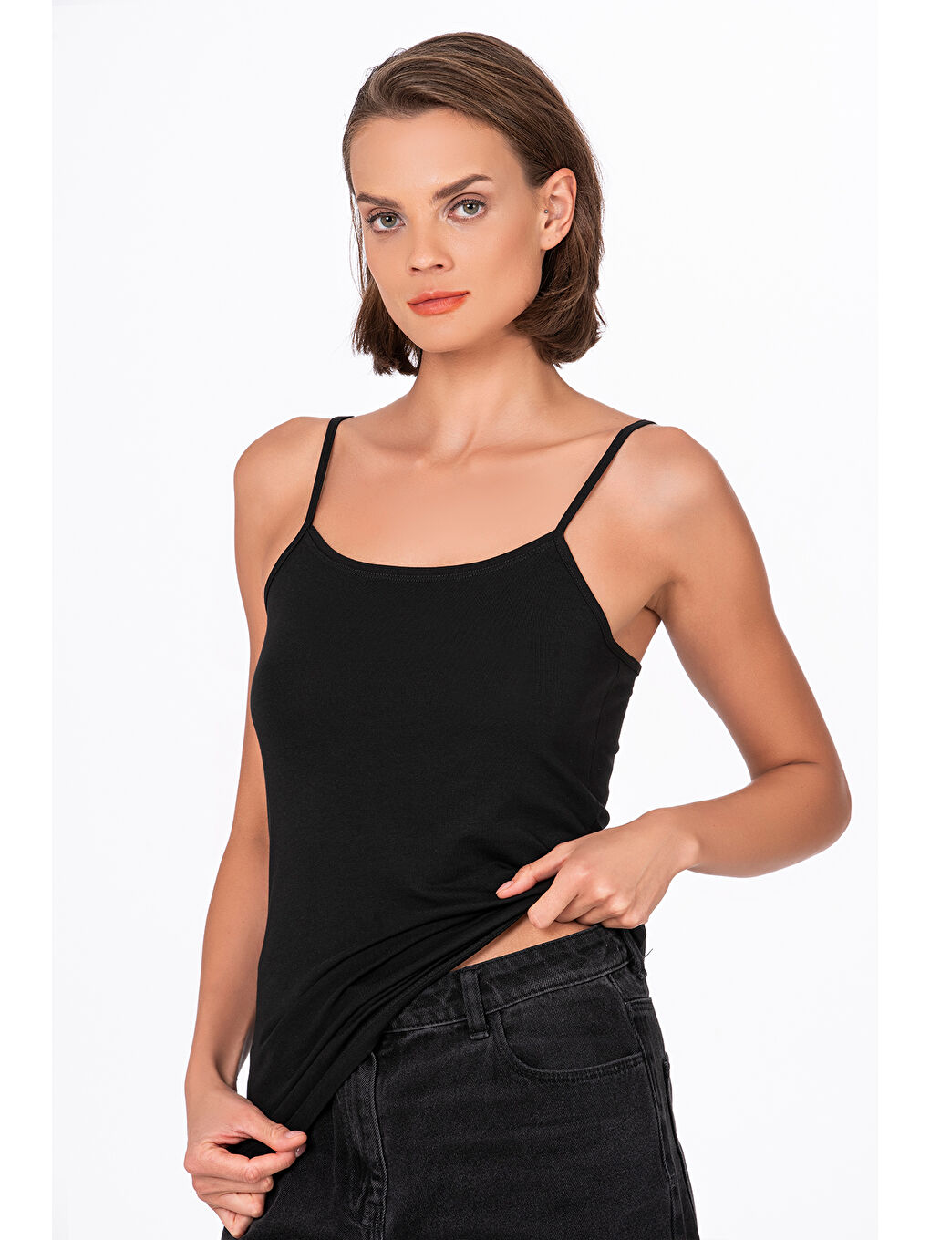 Kadın Pamuklu Elastanlı Süprem Esnek İnce Askılı Atlet Siyah |  K23319-2