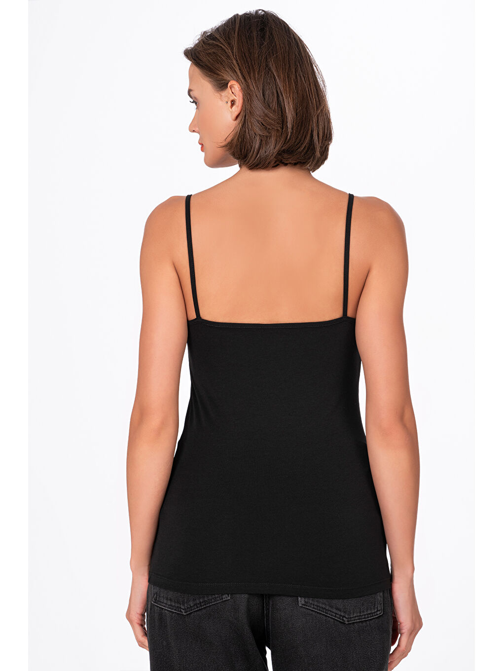 Kadın Pamuklu Elastanlı Süprem Esnek İnce Askılı Atlet Siyah |  K23319-3