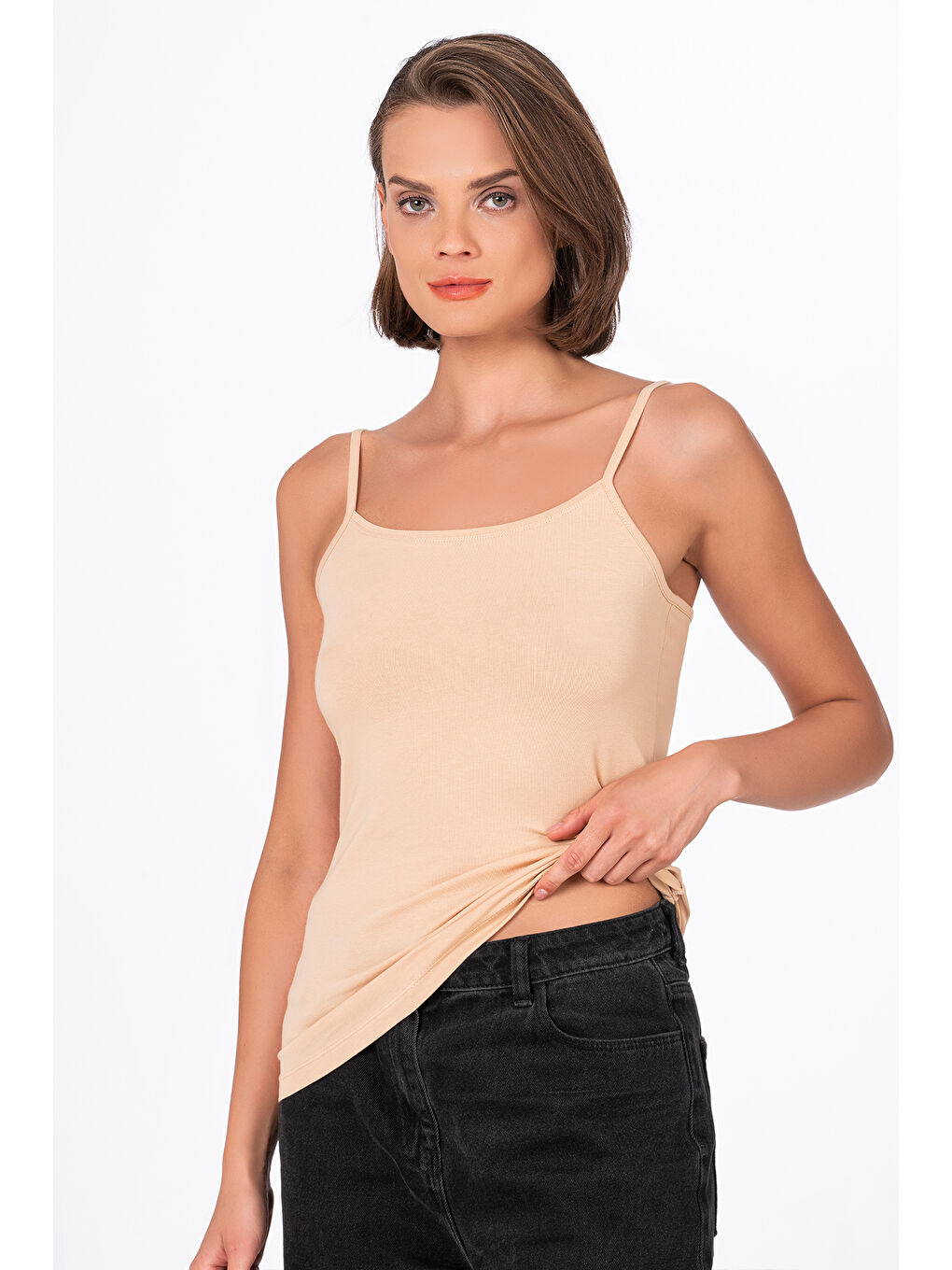 Bej Kadın Pamuklu Elastanlı Süprem Esnek İnce Askılı Atlet Ten |  K23319-2