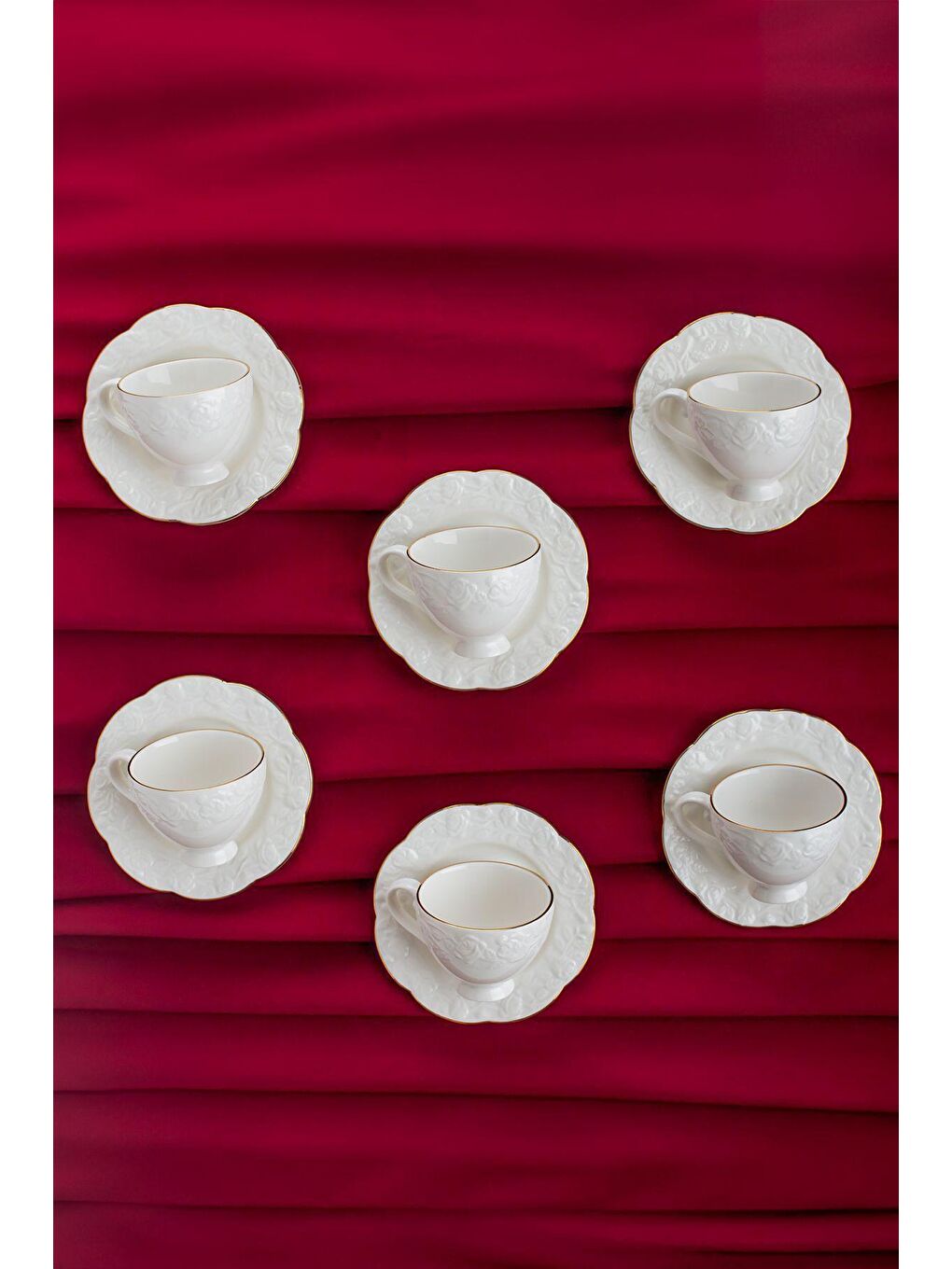 Beyaz Thn18902 Rose 6 Kişilik 12 Parça - Yaldızlı Porselen Türk Kahvesi Fincan Takım-3