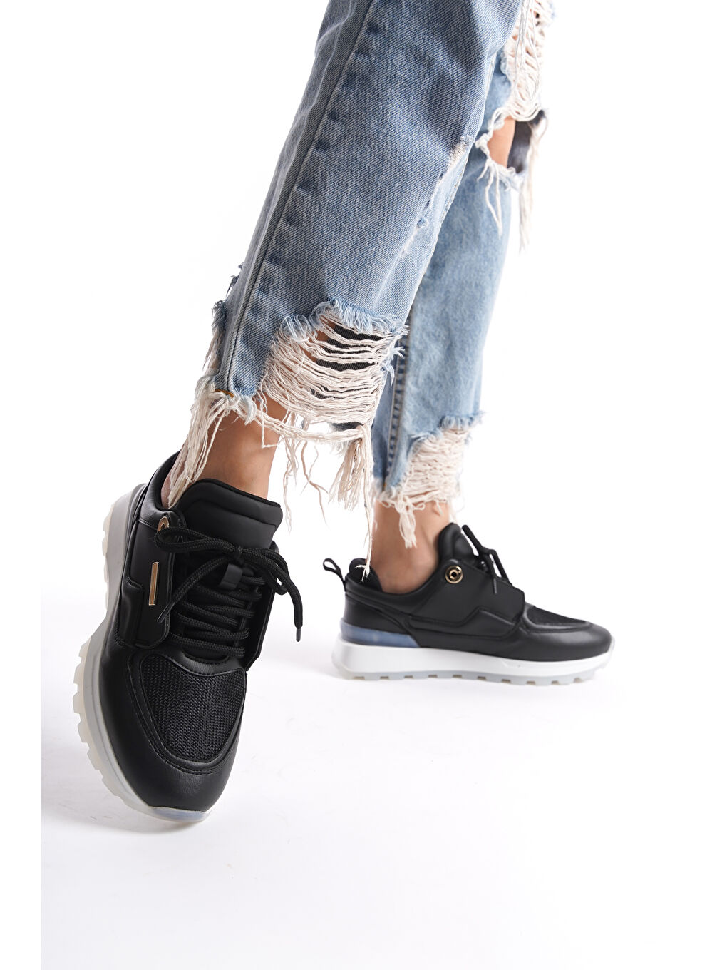 Siyah D0852 Günlük Ortopedik Kadın Sneaker Spor Ayakkabı-9