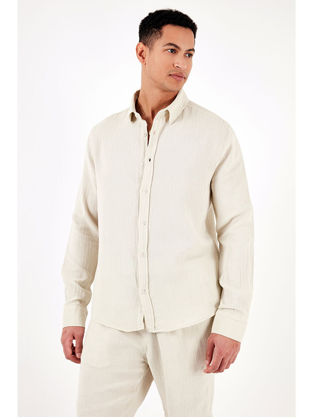 Bej %100 Pamuk Regular Fit Erkek Gömlek CF24S127804-5