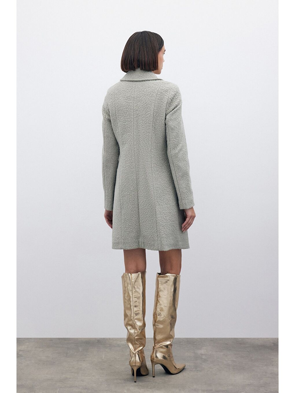 Yeşil Düğme Detaylı Kaban - Mint-7