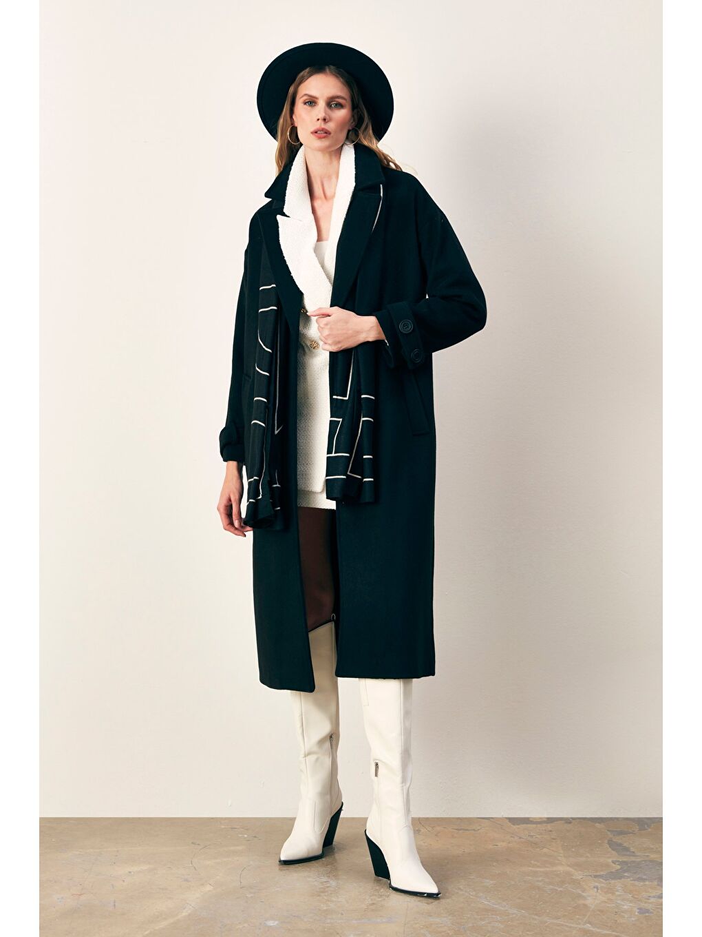 Kol Kemer Detaylı Salaş Kaban - Siyah-2