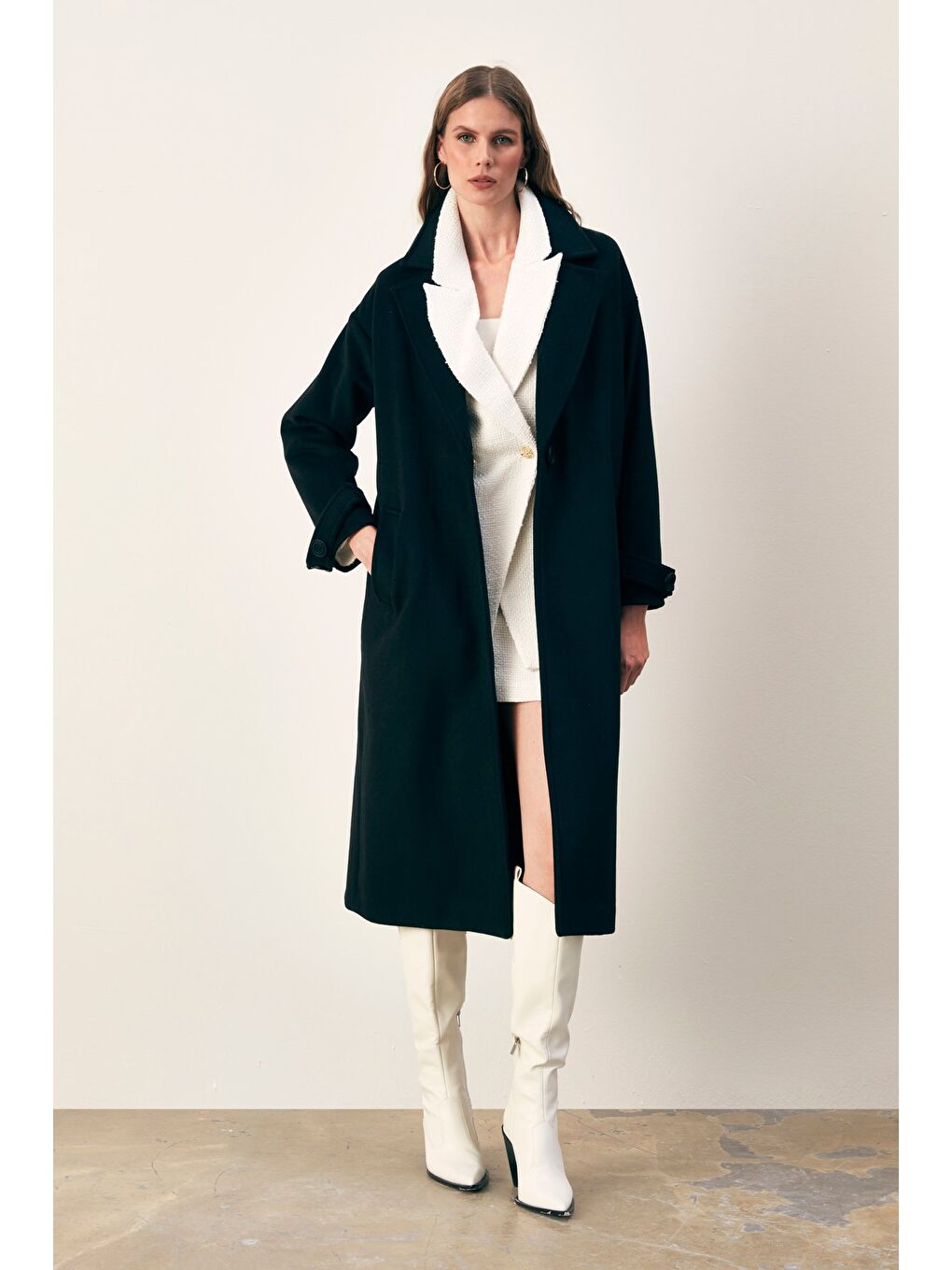 Kol Kemer Detaylı Salaş Kaban - Siyah-5