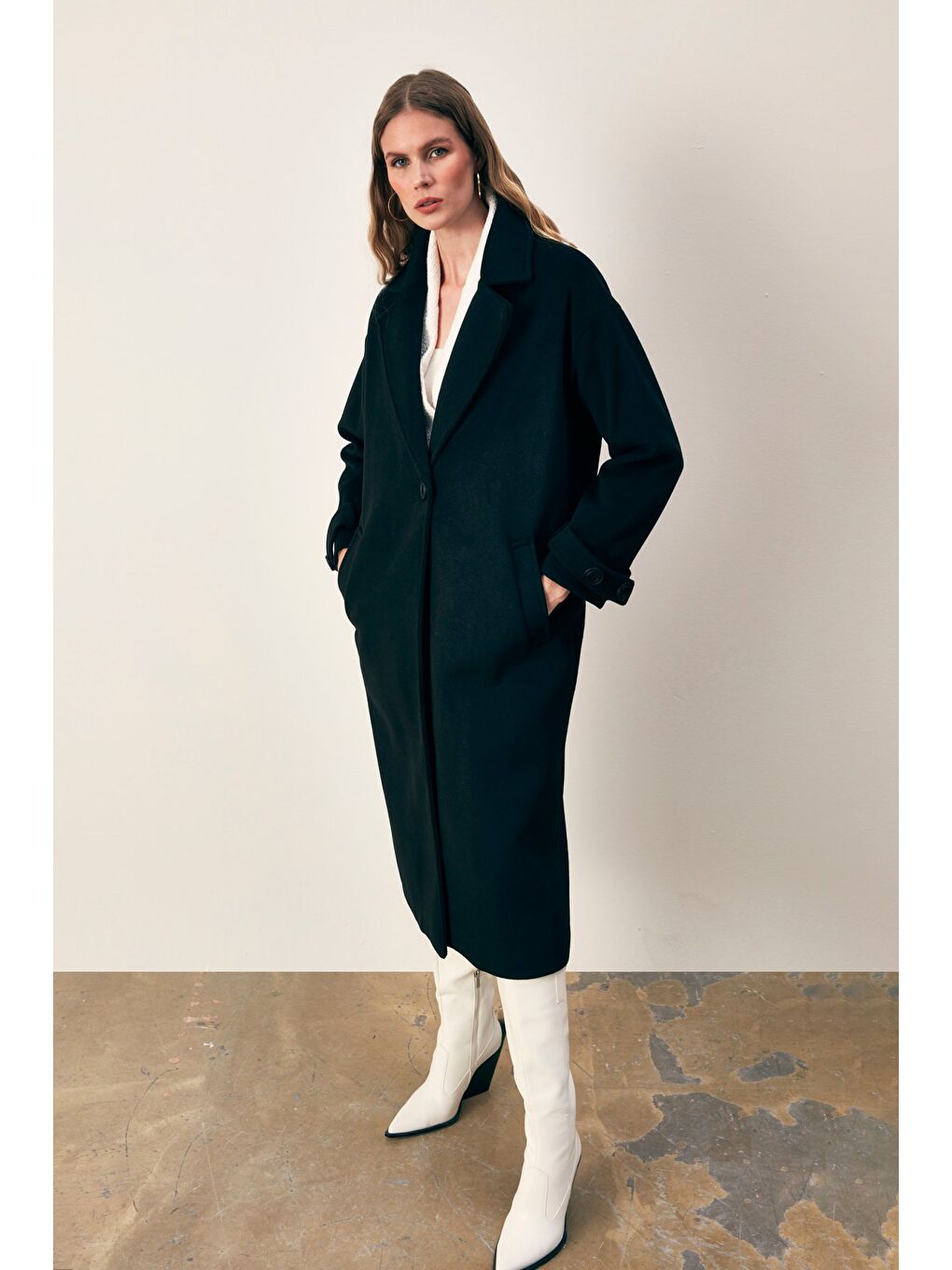 Kol Kemer Detaylı Salaş Kaban - Siyah-6