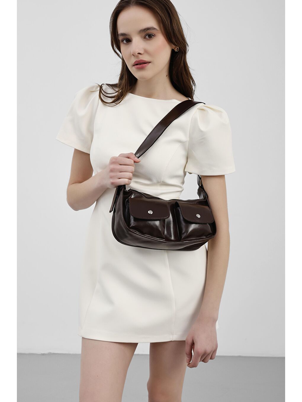 Kahverengi Diana Vintage Baget Çanta Kahve-2