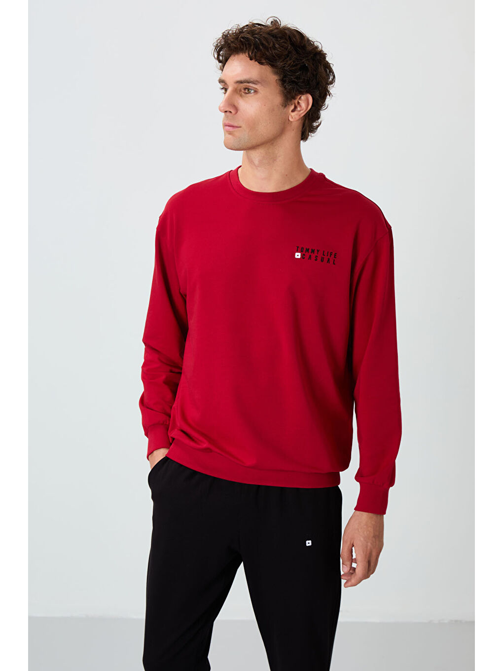 Kırmızı Casual O Yaka Lastik Paça Erkek Oversize Eşofman Takımı - 85120-1