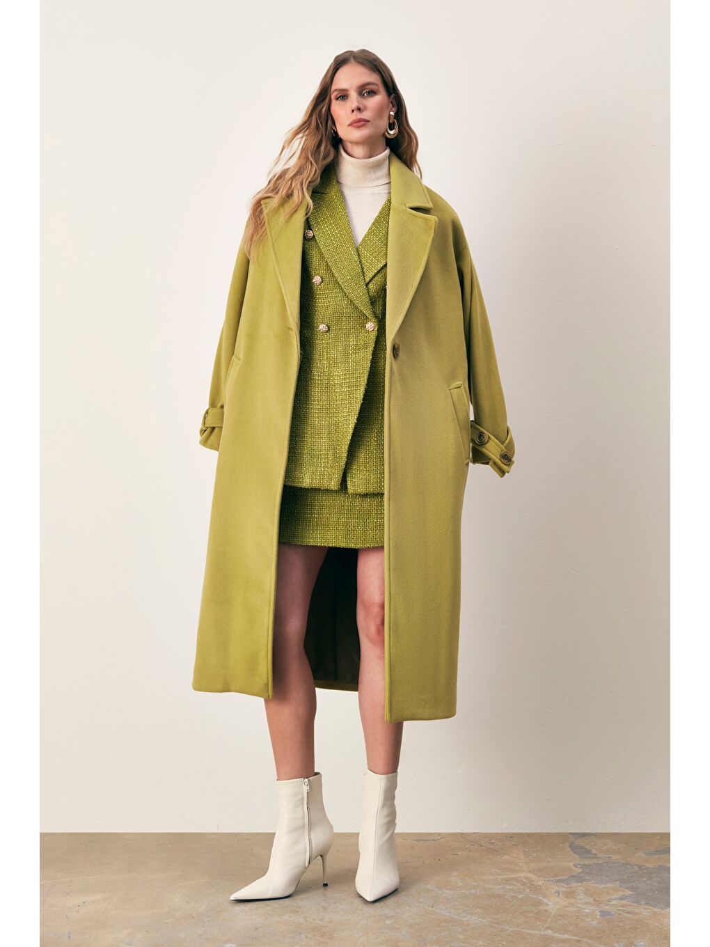 Kol Kemer Detaylı Salaş Kaban - Yağ Yeşili-1