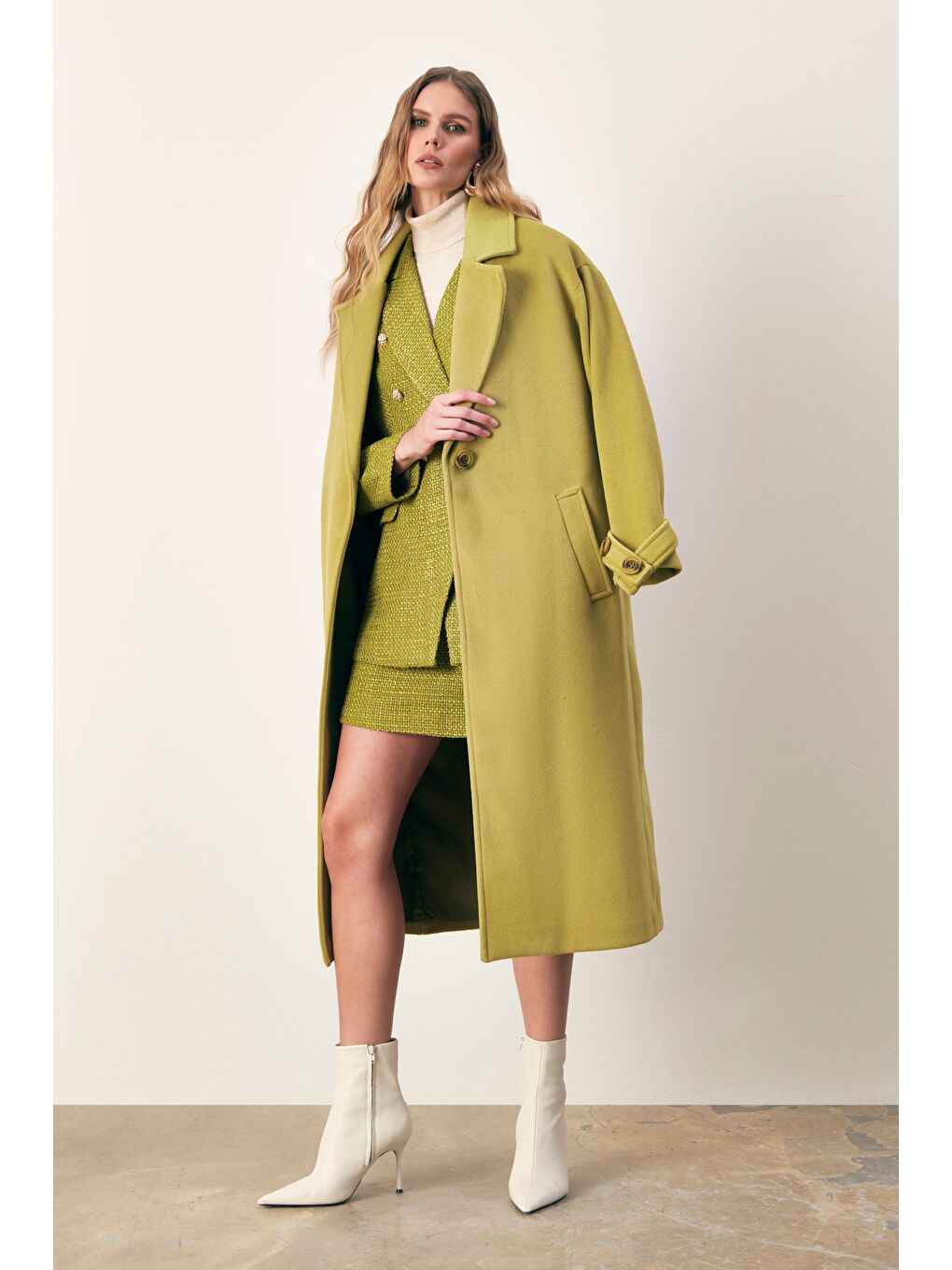 Kol Kemer Detaylı Salaş Kaban - Yağ Yeşili-2