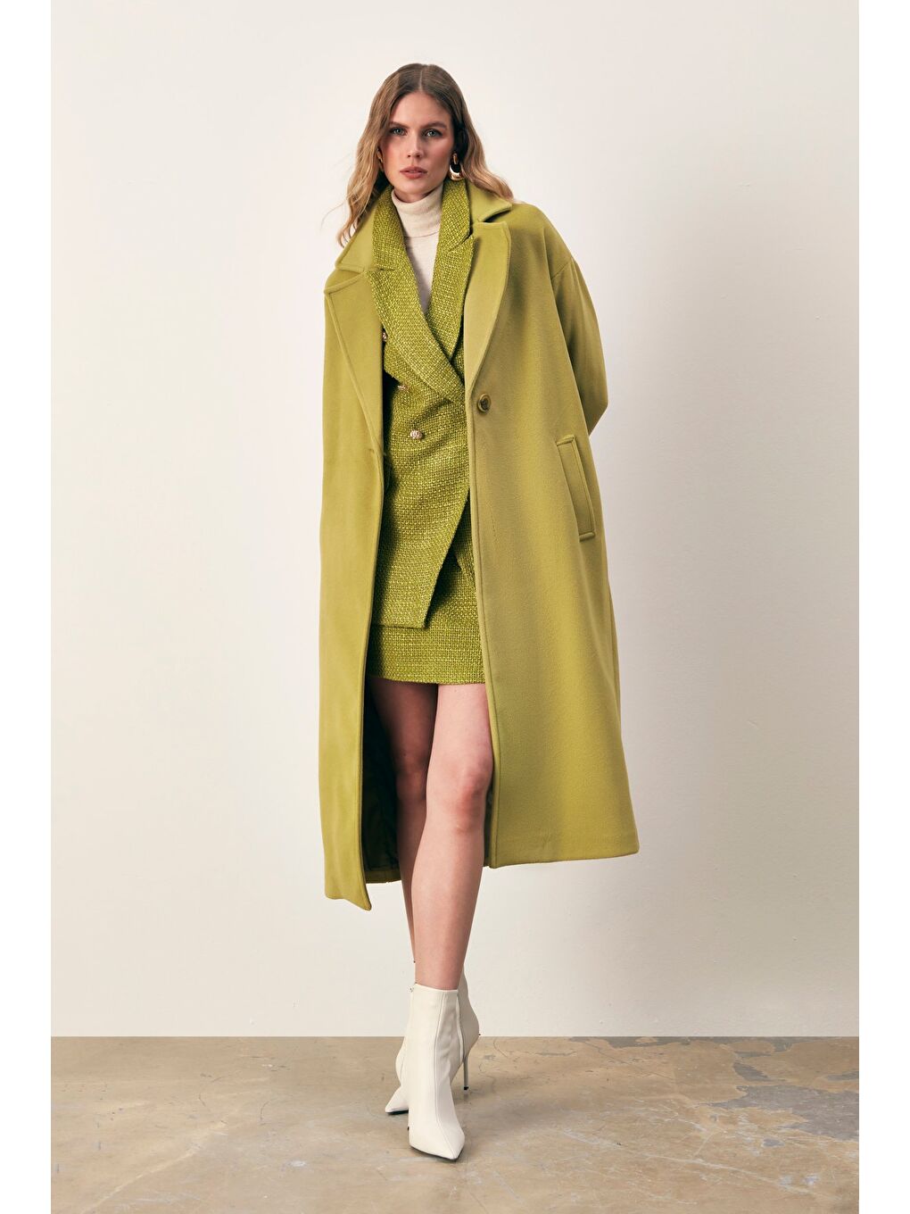 Kol Kemer Detaylı Salaş Kaban - Yağ Yeşili-3
