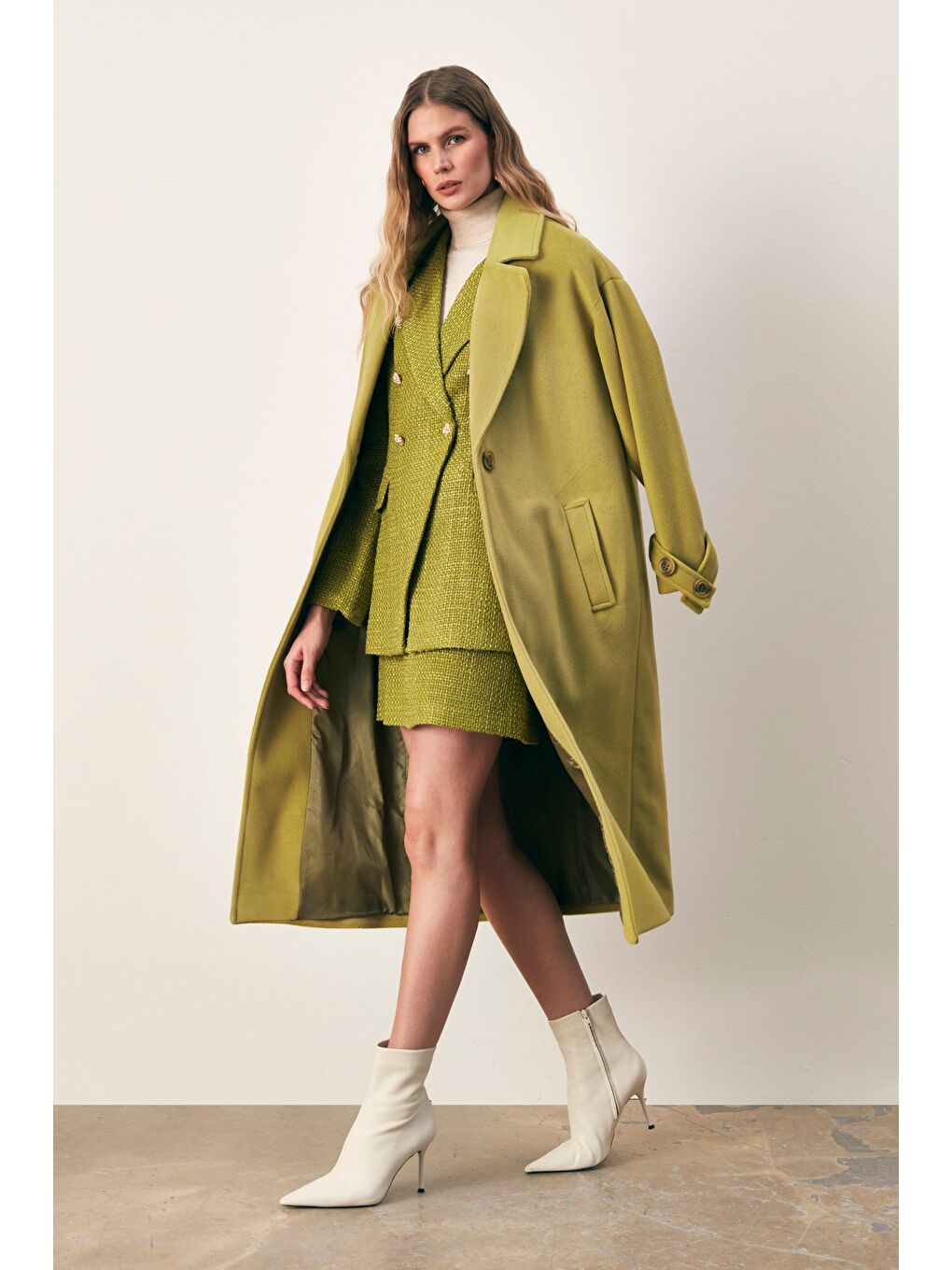 Kol Kemer Detaylı Salaş Kaban - Yağ Yeşili-4