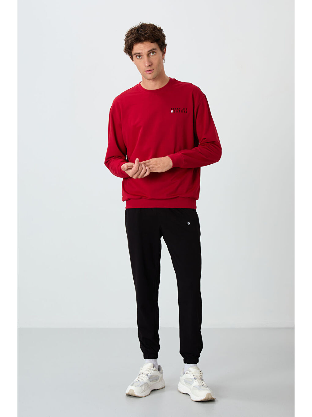 Kırmızı Casual O Yaka Lastik Paça Erkek Oversize Eşofman Takımı - 85120-4