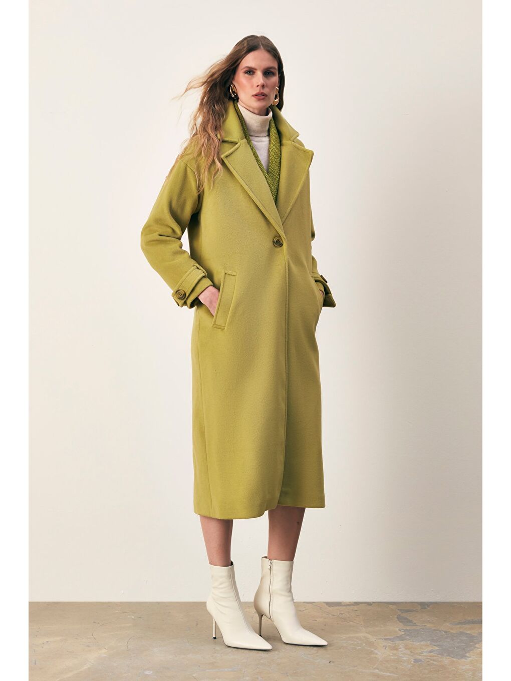 Kol Kemer Detaylı Salaş Kaban - Yağ Yeşili-5