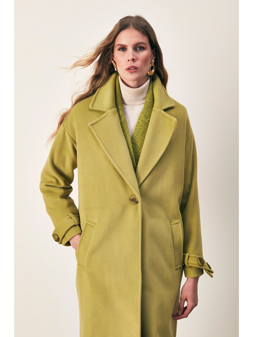 Kol Kemer Detaylı Salaş Kaban - Yağ Yeşili-6