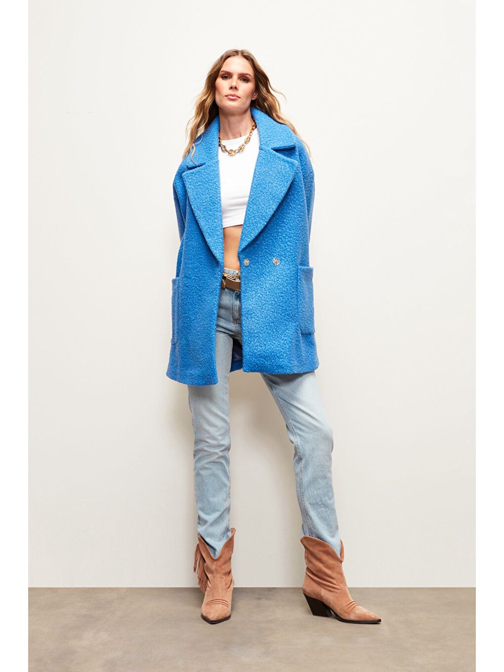 Geniş Cepli Buklet Kaban - Mavi-2