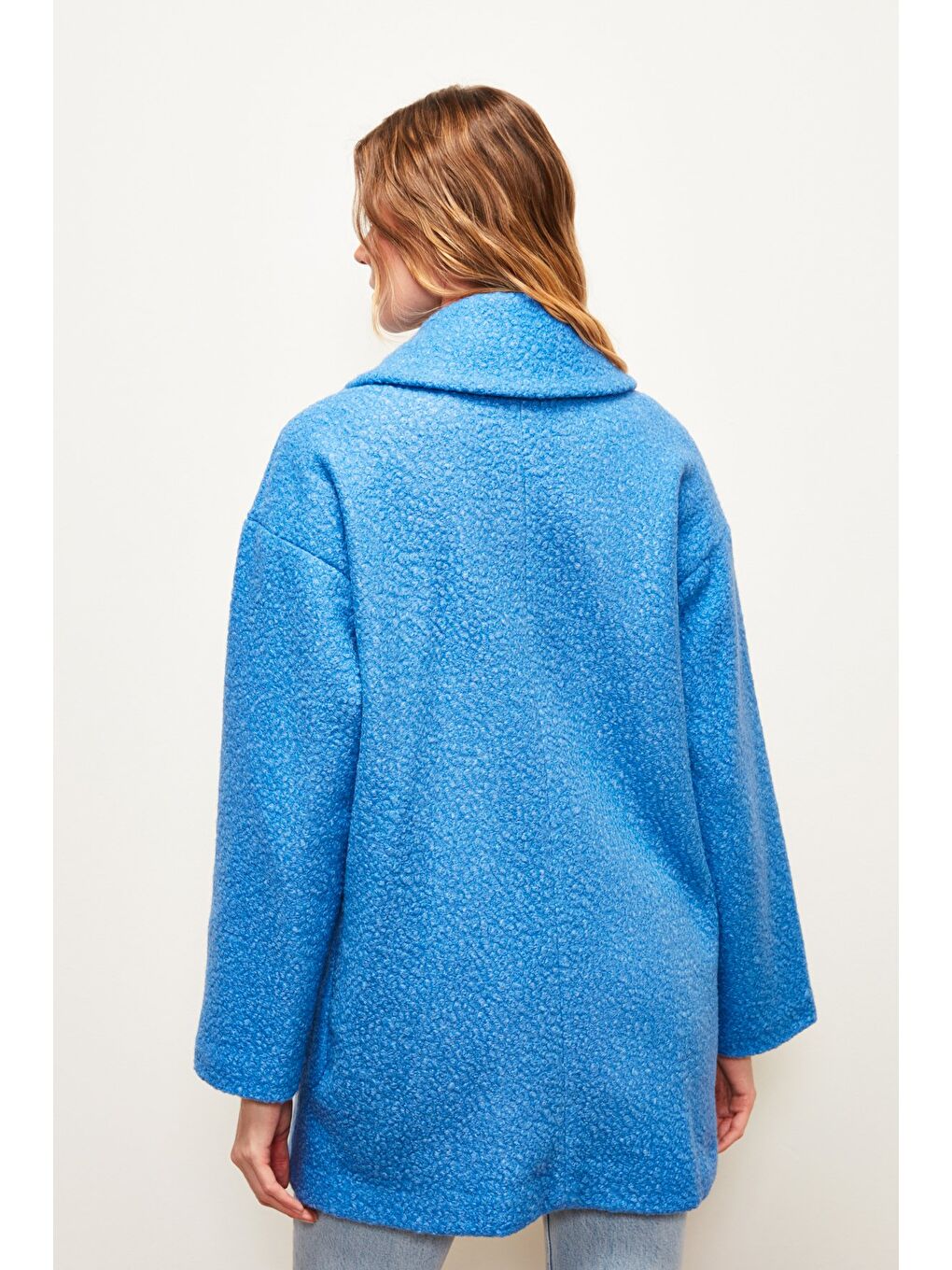 Geniş Cepli Buklet Kaban - Mavi-7