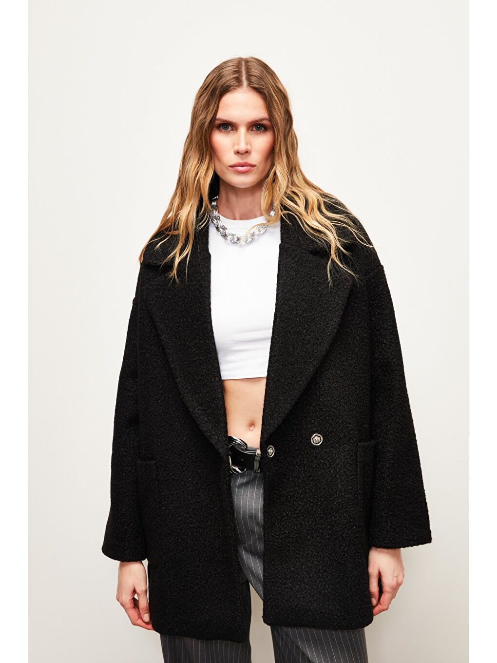 Geniş Cepli Buklet Kaban - Siyah-4