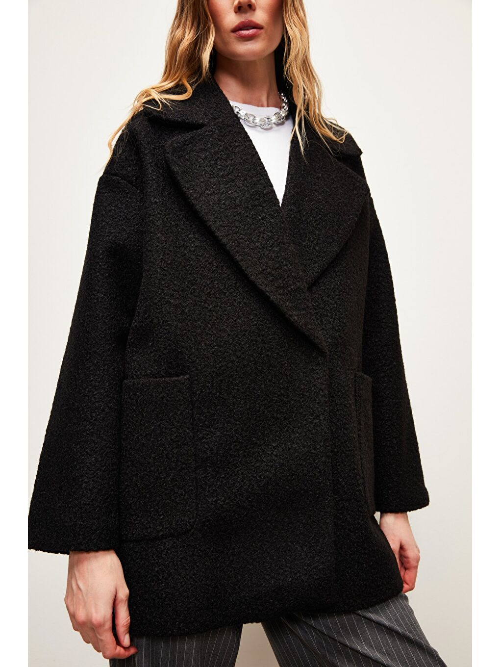 Geniş Cepli Buklet Kaban - Siyah-5