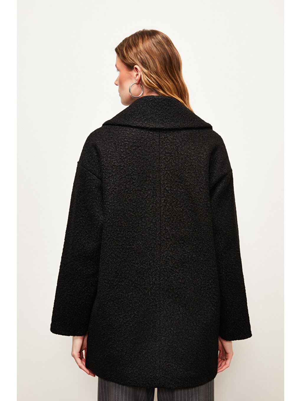 Geniş Cepli Buklet Kaban - Siyah-6