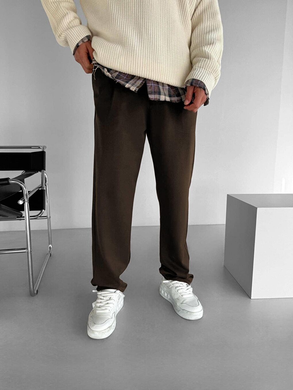 Baggy Fit Beli Lastikli Rahat Erkek Pantolon Kahverengi-3