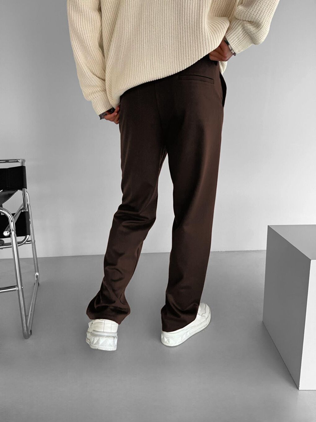 Baggy Fit Beli Lastikli Rahat Erkek Pantolon Kahverengi-4