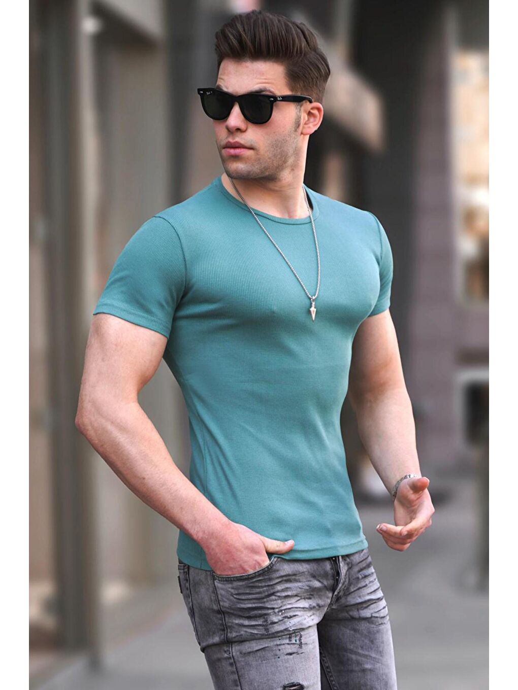 Bisiklet Yaka Mint Yeşili Basic Tişört 4077