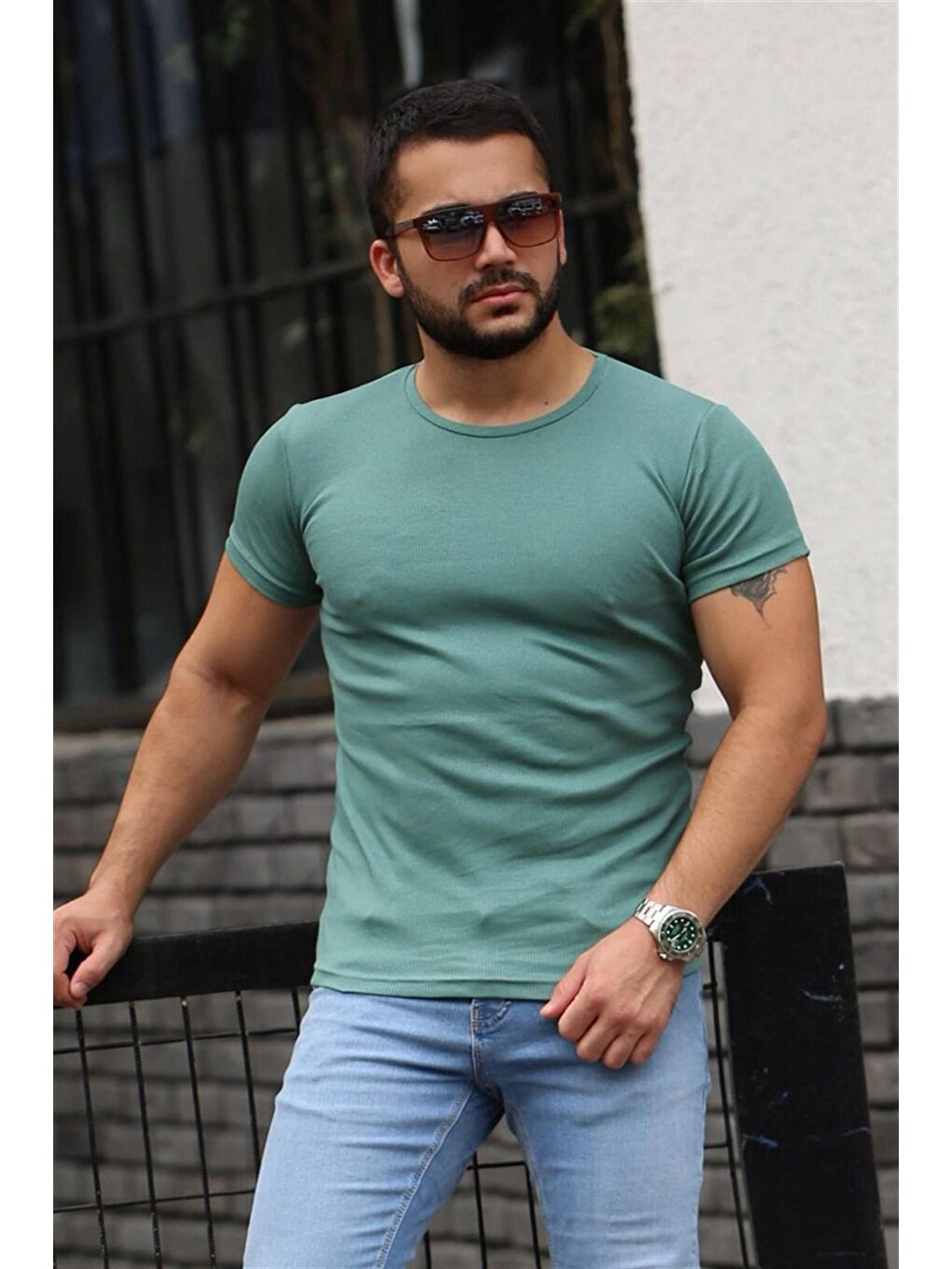 Bisiklet Yaka Mint Yeşili Basic Tişört 4077-1