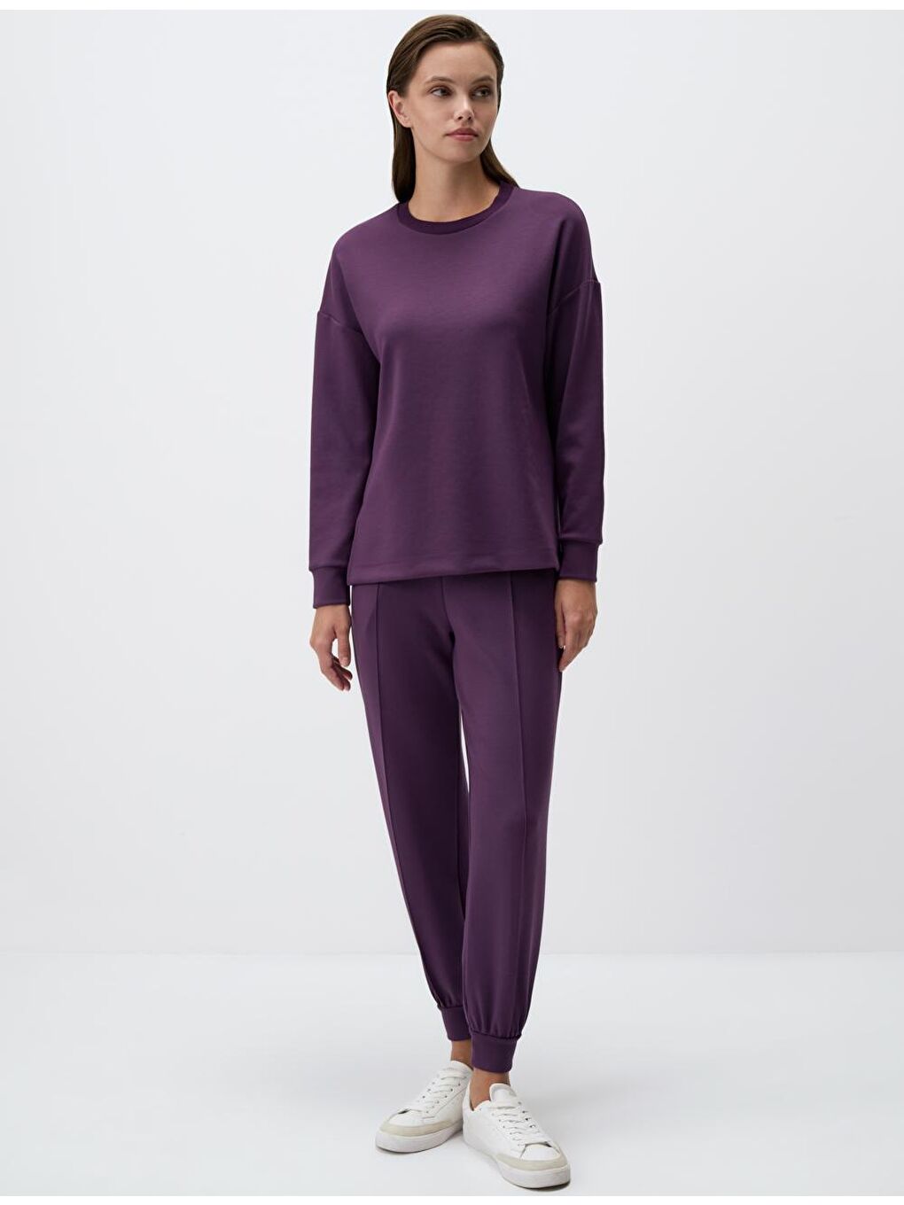 Mor Bisiklet Yaka Uzun Kollu Oversize Sweatshirt-1