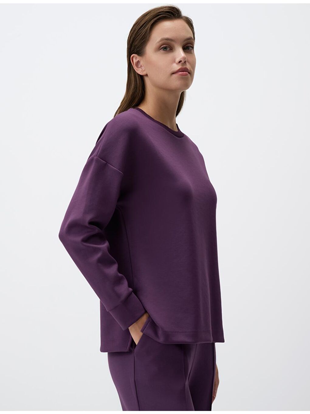 Mor Bisiklet Yaka Uzun Kollu Oversize Sweatshirt-3