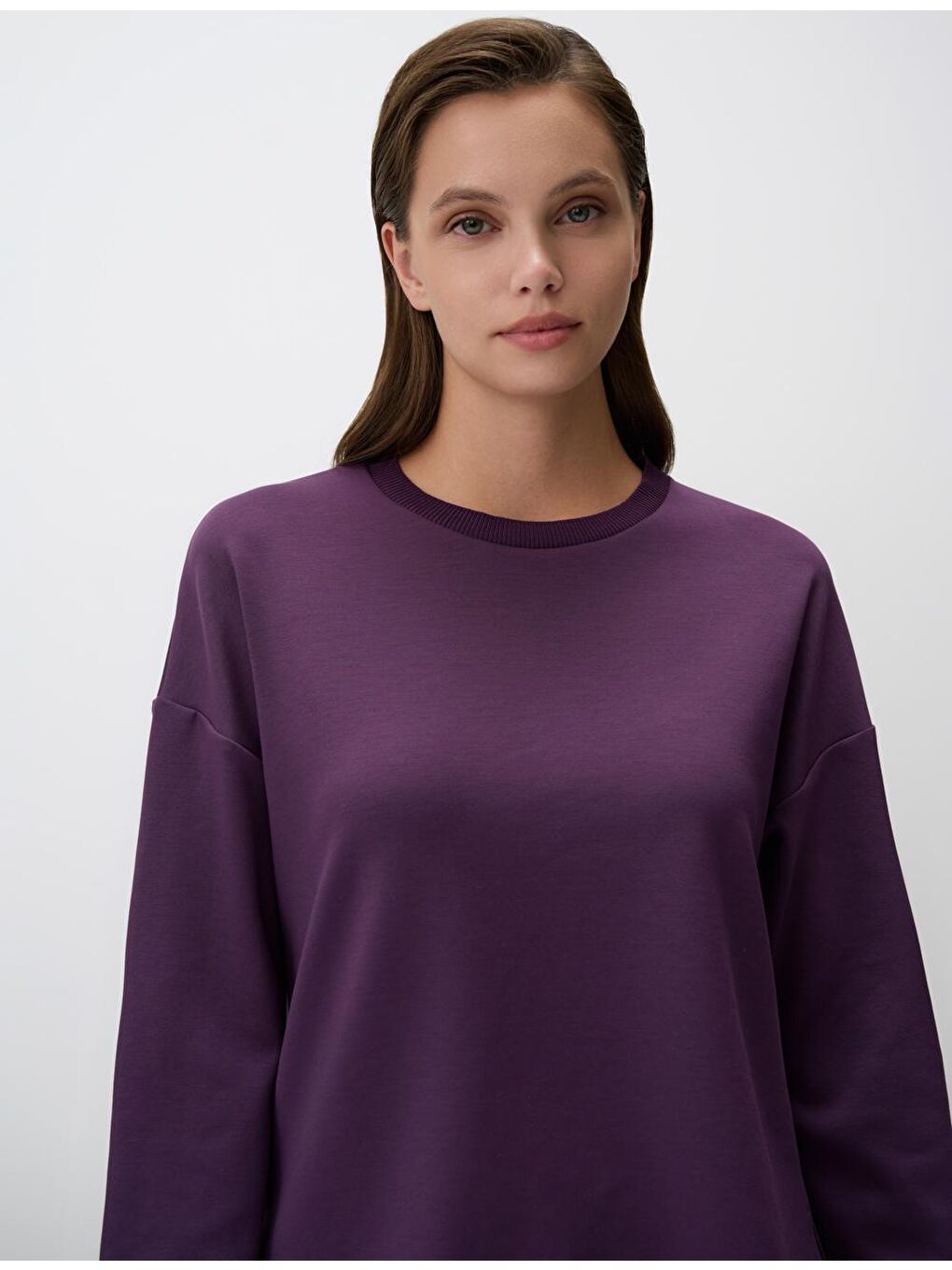 Mor Bisiklet Yaka Uzun Kollu Oversize Sweatshirt-4