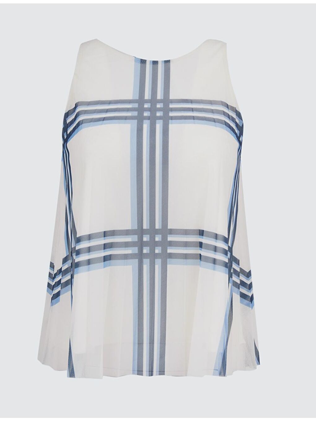 Ekru Kolsuz Ekose Desenli Piliseli Bluz-5