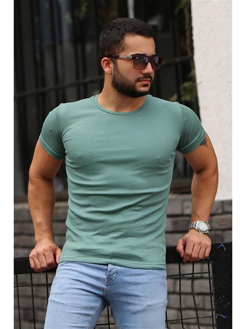 Bisiklet Yaka Mint Yeşili Basic Tişört 4077-2