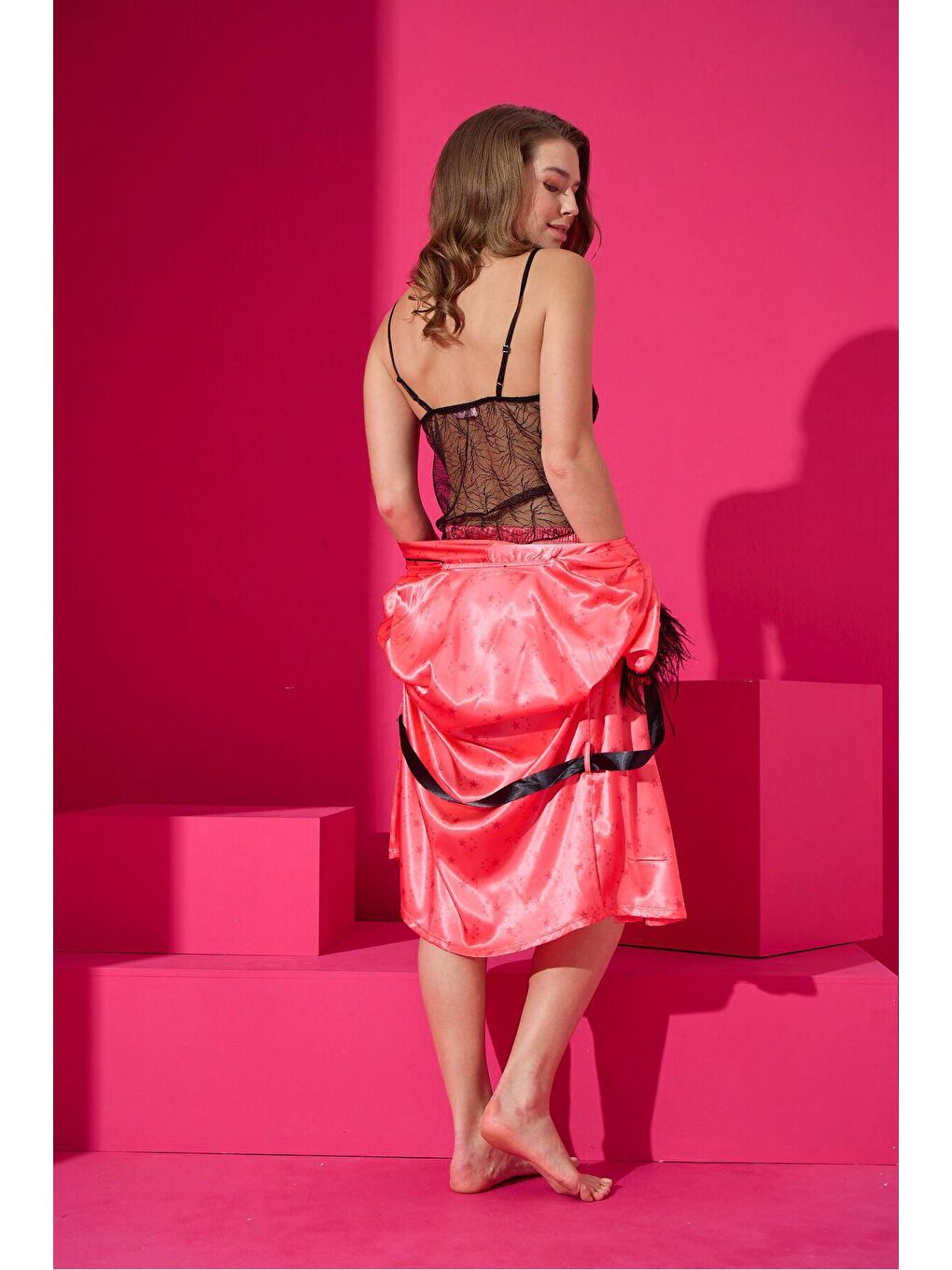 Kırmızı Saten Sabahlik Şort Takim 9523-4-1