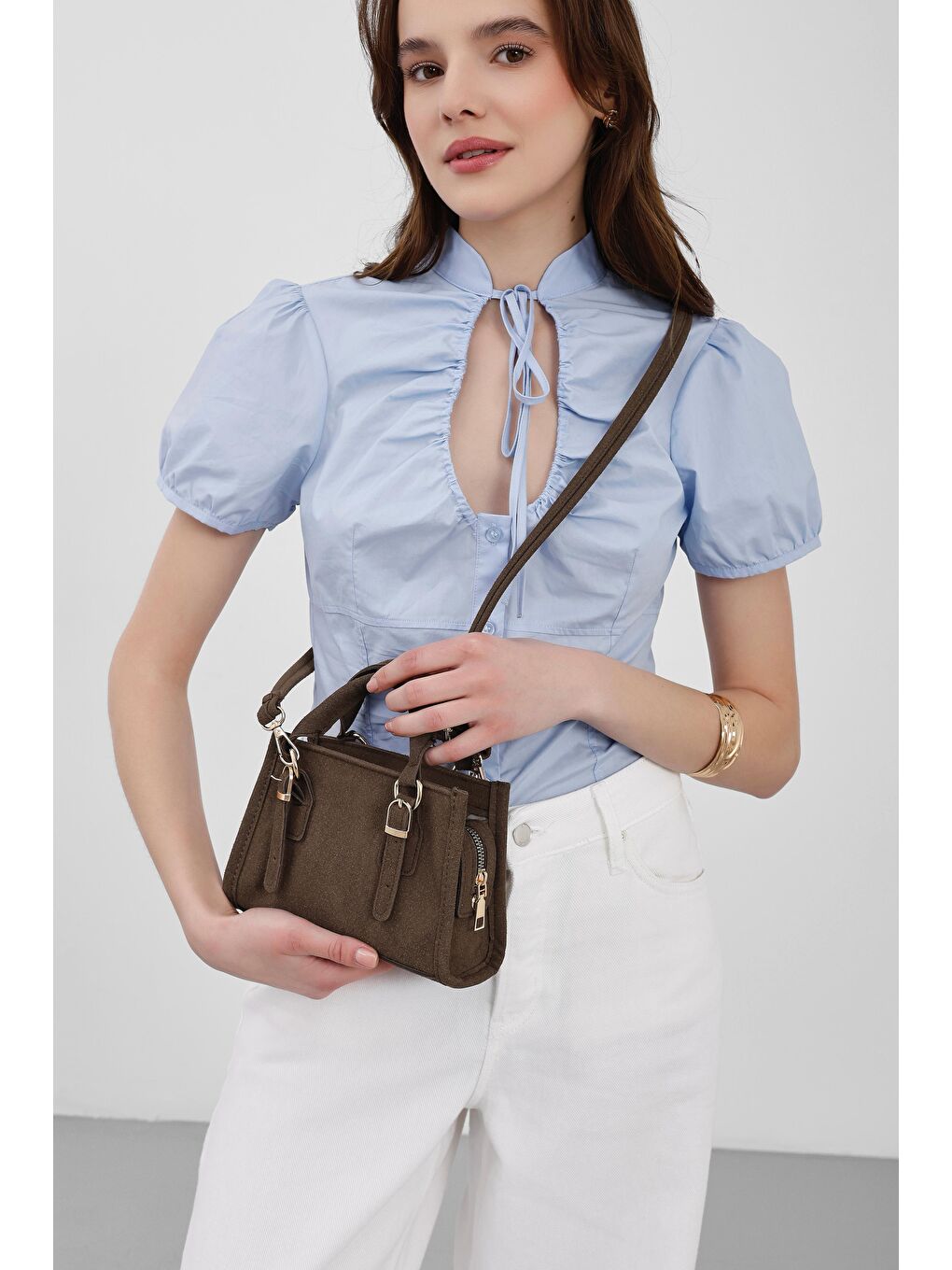 Kahverengi Wander Mini Süet Çapraz Çanta Kahve-2