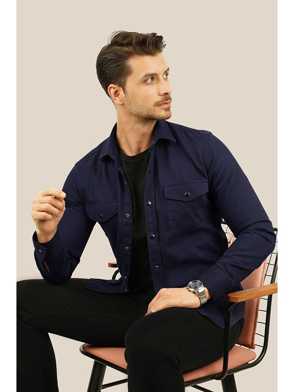 Etikmen Lacivert Slimfit Gerçek Jean Erkek Gömlek - 2