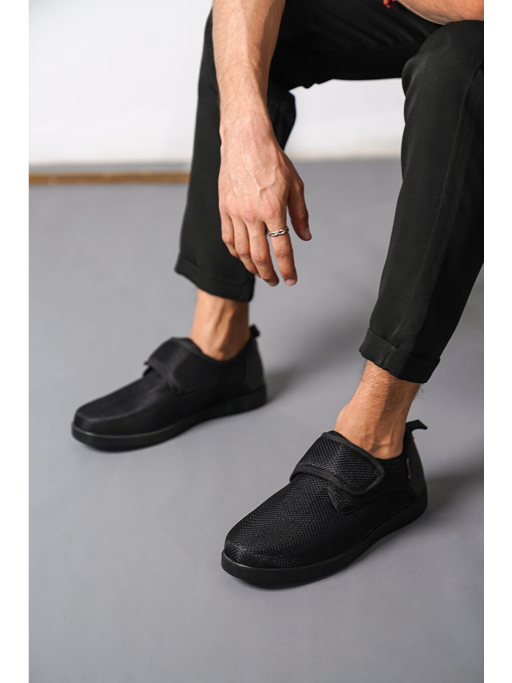 Siyah D3250 Günlük Ortopedik Cırtlı Erkek Klasik Ayakkabı-5