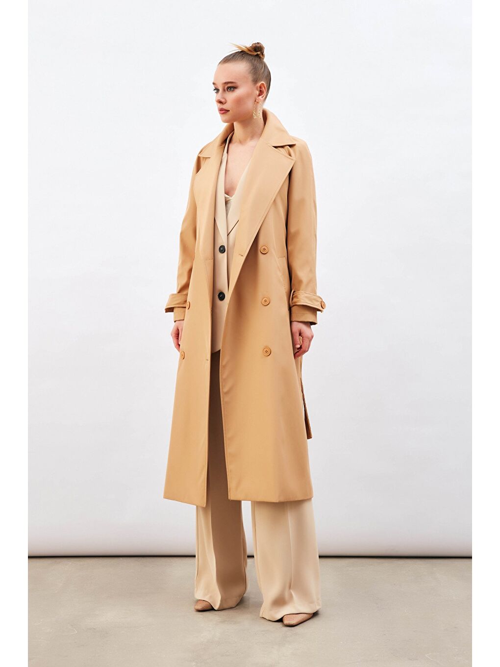 Kuşaklı Uzun Trenç - Bej-1