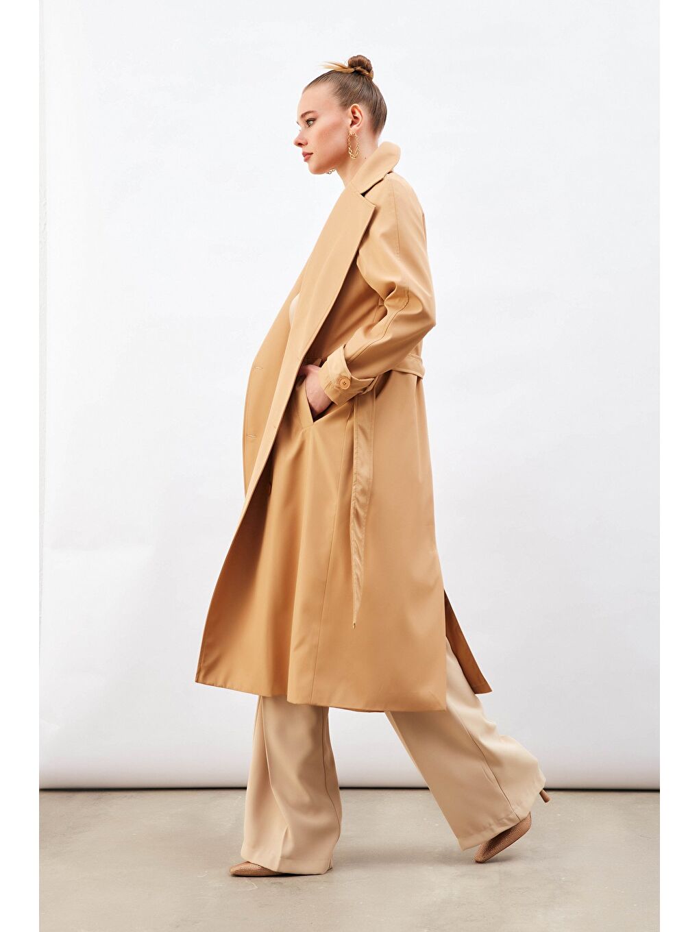 Kuşaklı Uzun Trenç - Bej-2