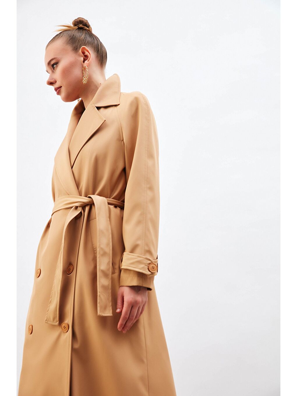 Kuşaklı Uzun Trenç - Bej-5