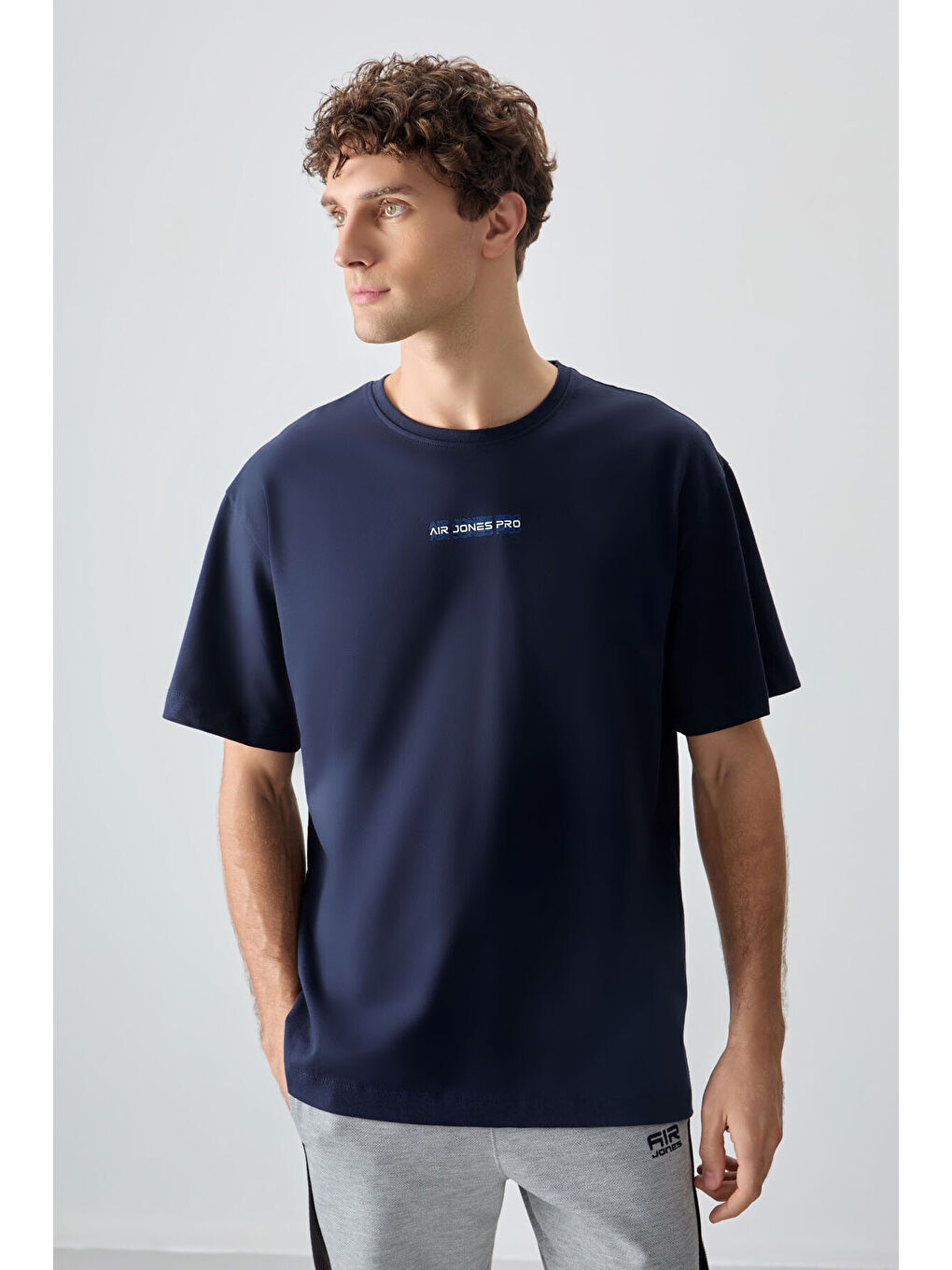 Lacivert %100 Pamuk Kalın Yumuşak Dokulu Oversize Fit Baskılı Erkek Tişört - 88354