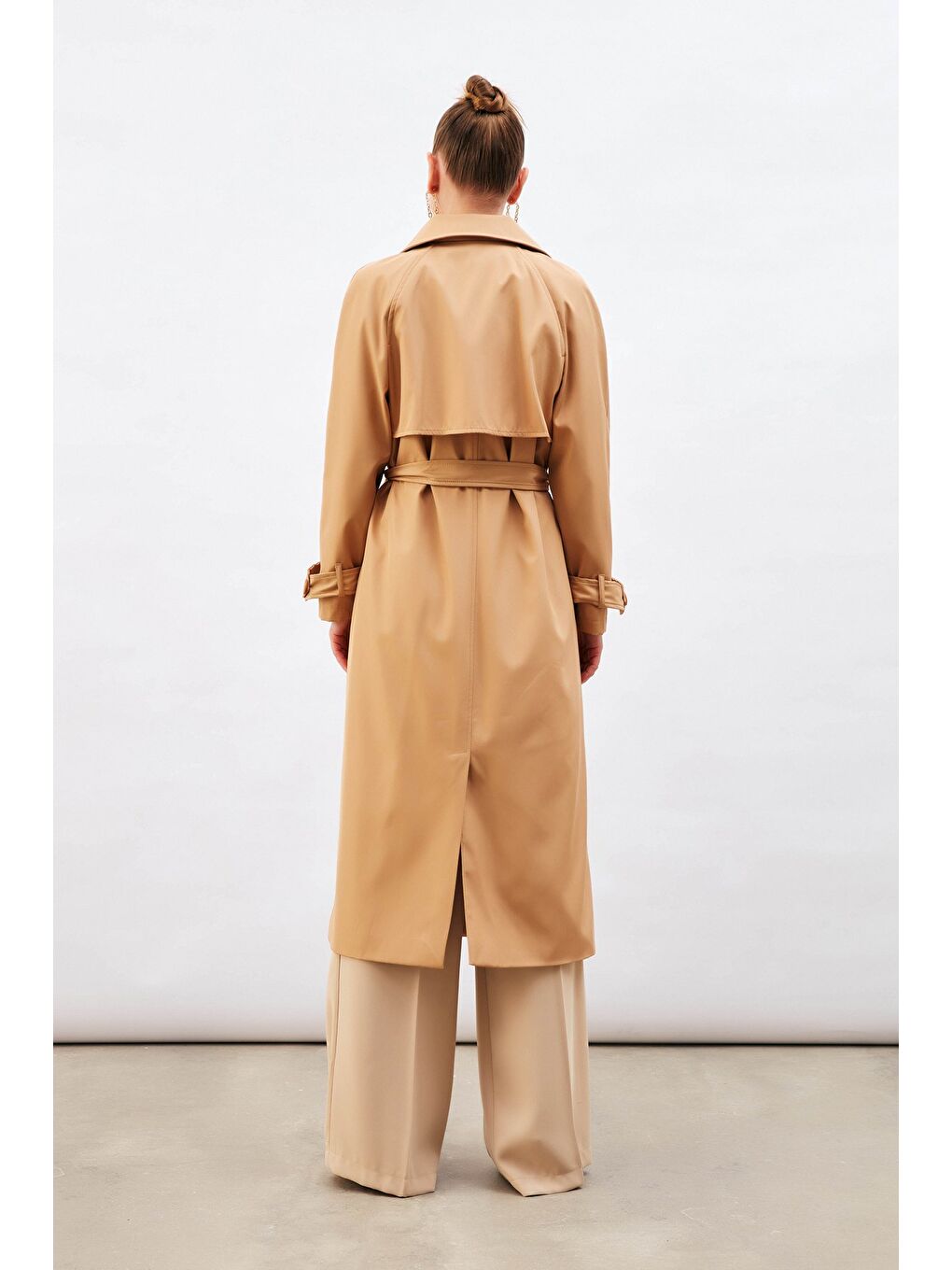 Kuşaklı Uzun Trenç - Bej-9