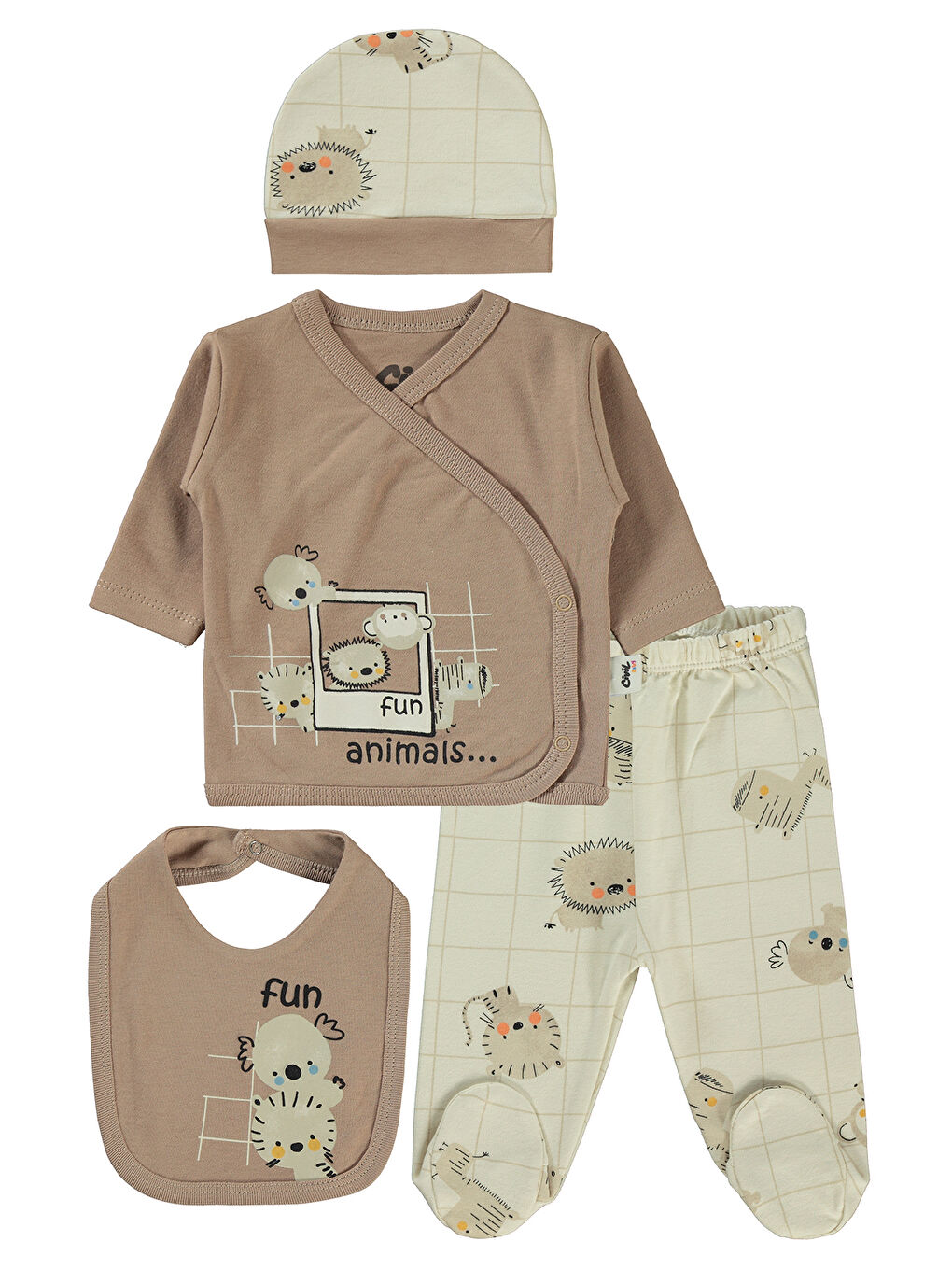 Kahverengi Baby Erkek Bebek 4'lü Zıbın Takımları Kahve