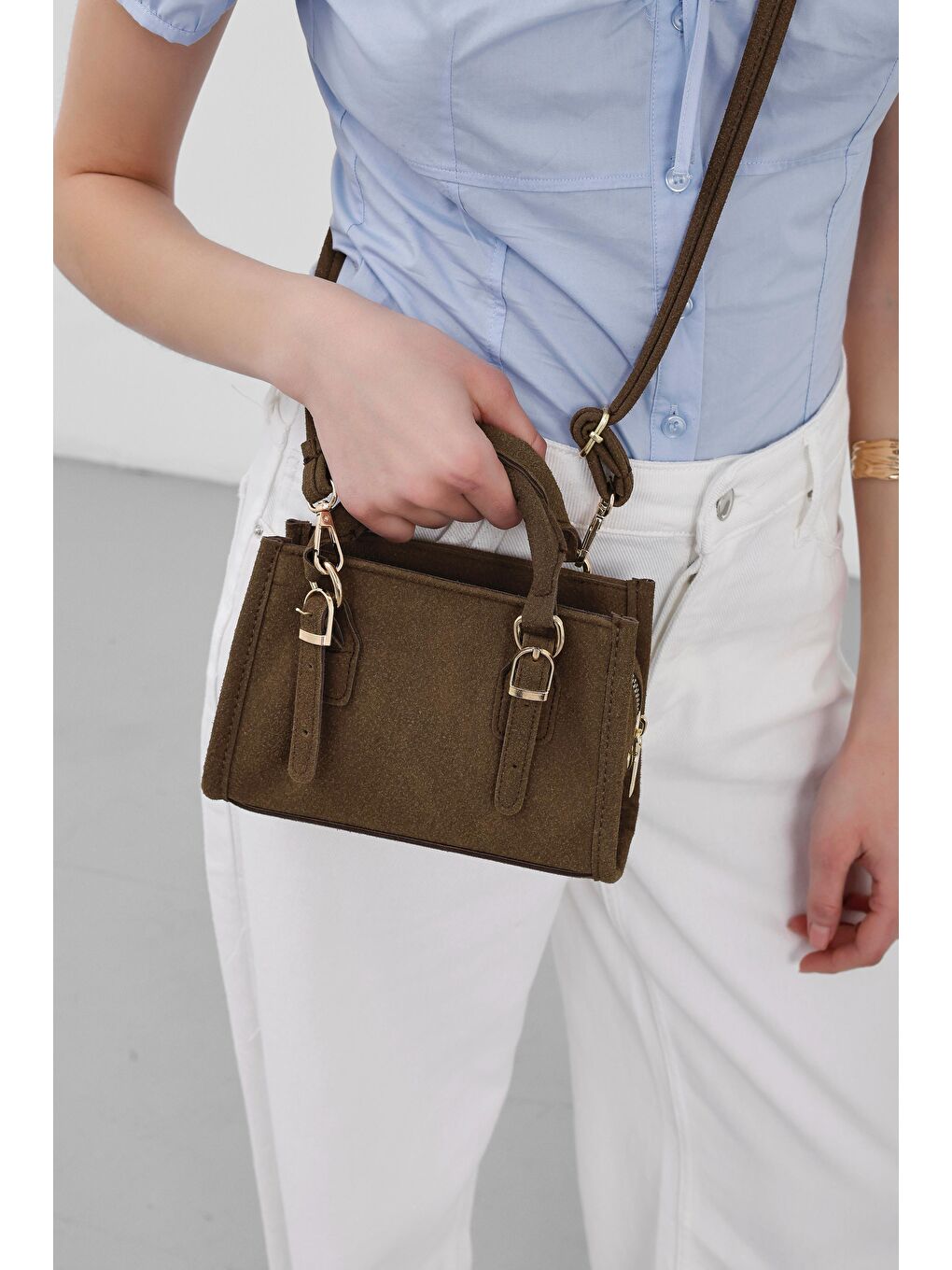 Kahverengi Wander Mini Süet Çapraz Çanta Kahve-4