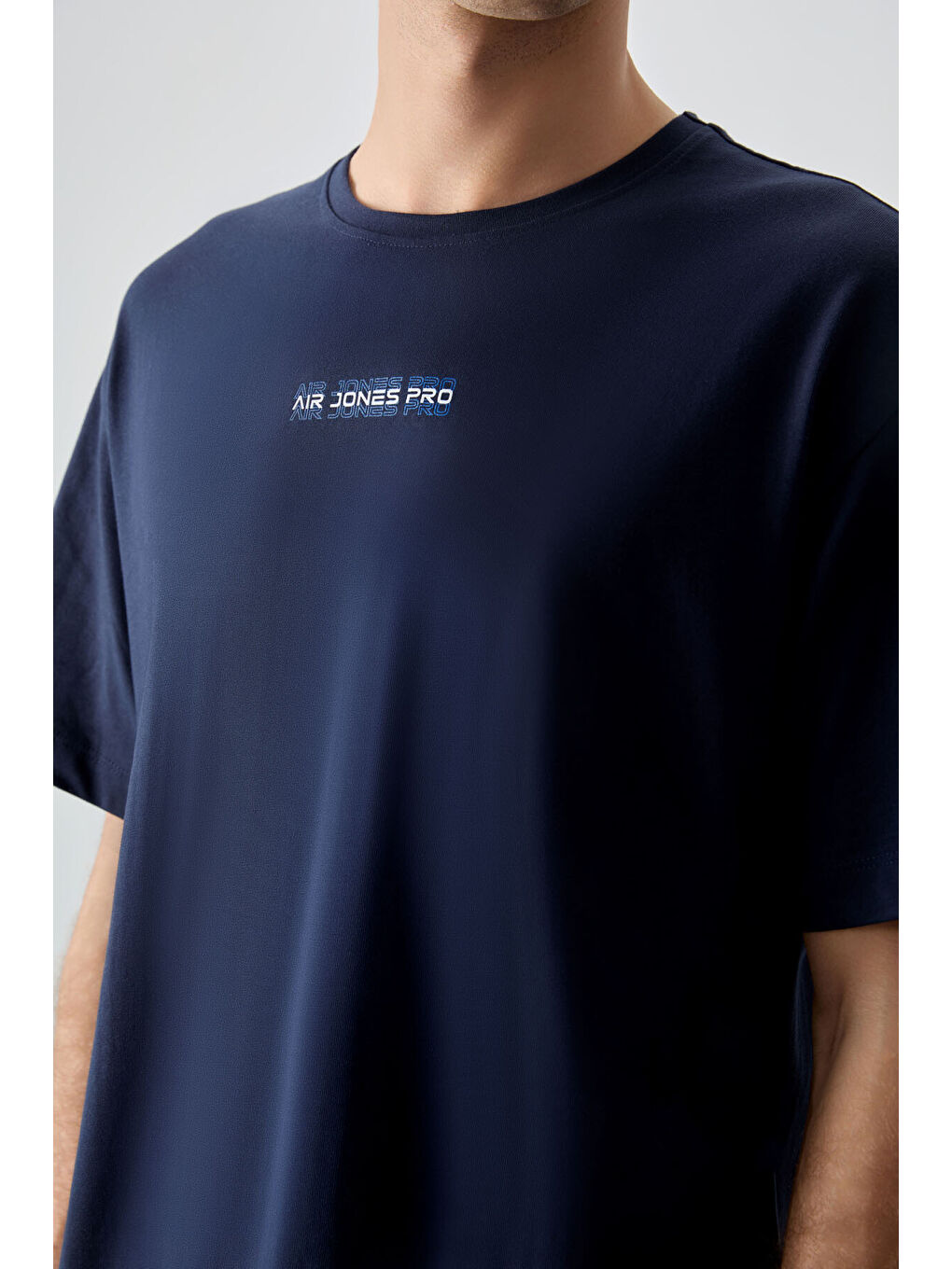 Lacivert %100 Pamuk Kalın Yumuşak Dokulu Oversize Fit Baskılı Erkek Tişört - 88354-3