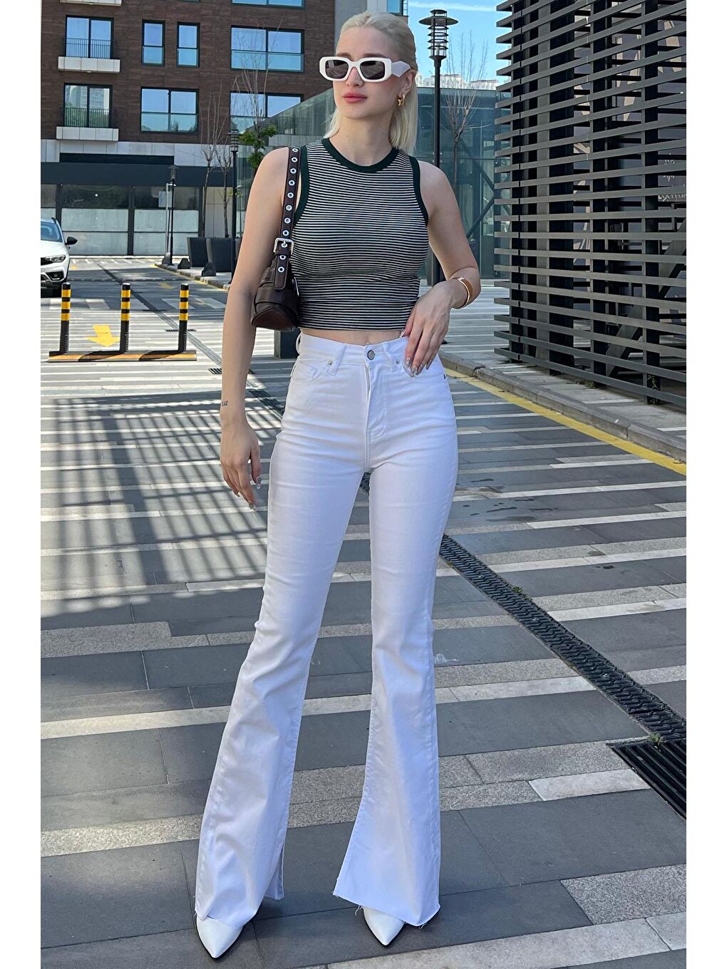Madmext Kadın Beyaz Yırtmaçlı Likralı İspanyol Paça Jean Pantolon Mg1518 - 5