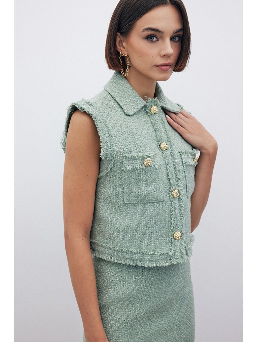 SATEEN Yeşil Simli Tüvit Yelek - Mint - 2
