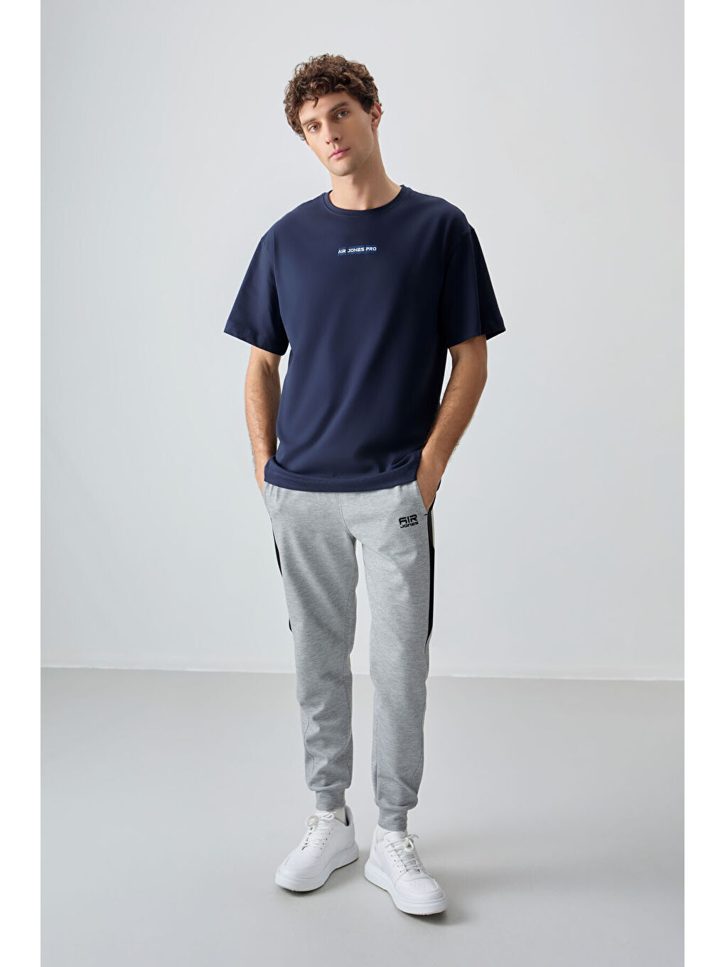 Lacivert %100 Pamuk Kalın Yumuşak Dokulu Oversize Fit Baskılı Erkek Tişört - 88354-4