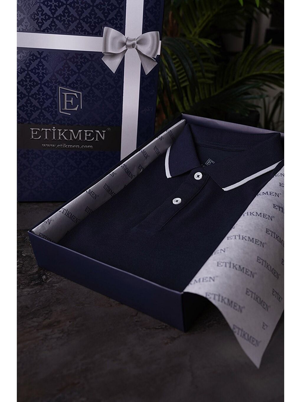 Lacivert Gri Yaka Çizgili Erkek Polo Yaka Tişört-3