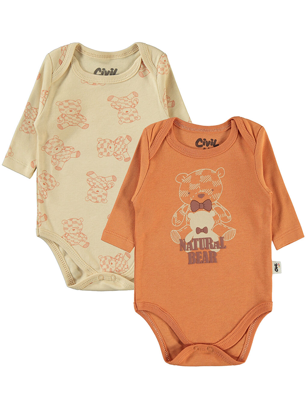 Kahverengi Bebek 2'li Çıtçıtlı Badi 3-18 Ay Tarçın